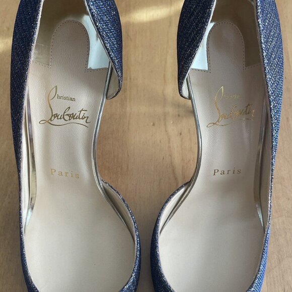 CHRISTIAN LOUBOUTIN Iriza Atlantic/Light Gold Glitter Pumps Heels - Picture 4 of 10